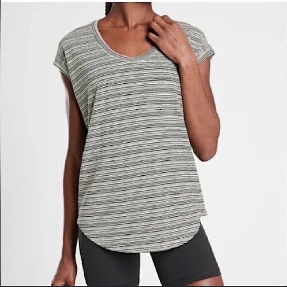 Athleta Women’s Cloudlight Stratus Striped V-neck T-shirt Black & White Size XXS